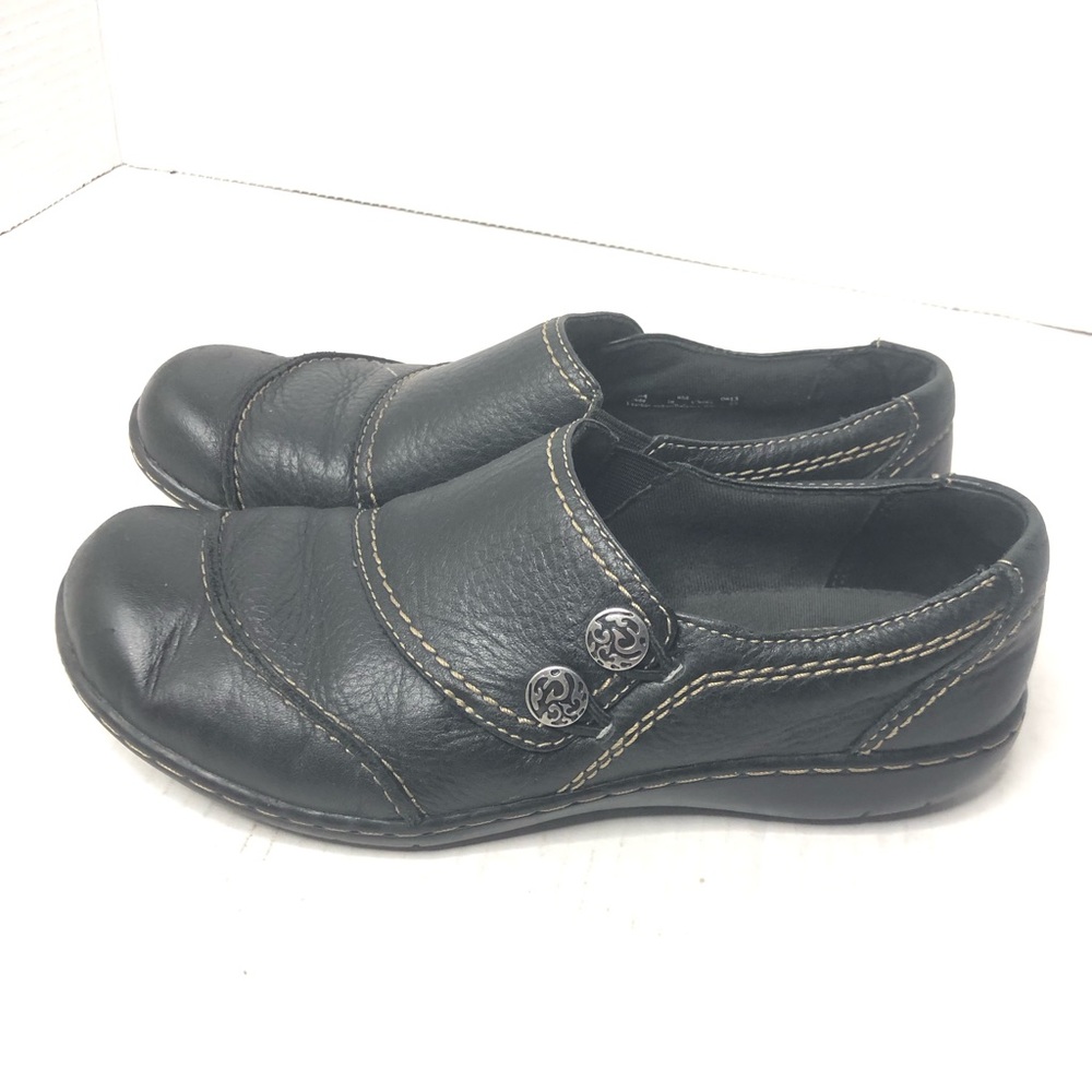 Clarks Loafers Bendables Womans Size 8 Black Leather Slip On Shoes